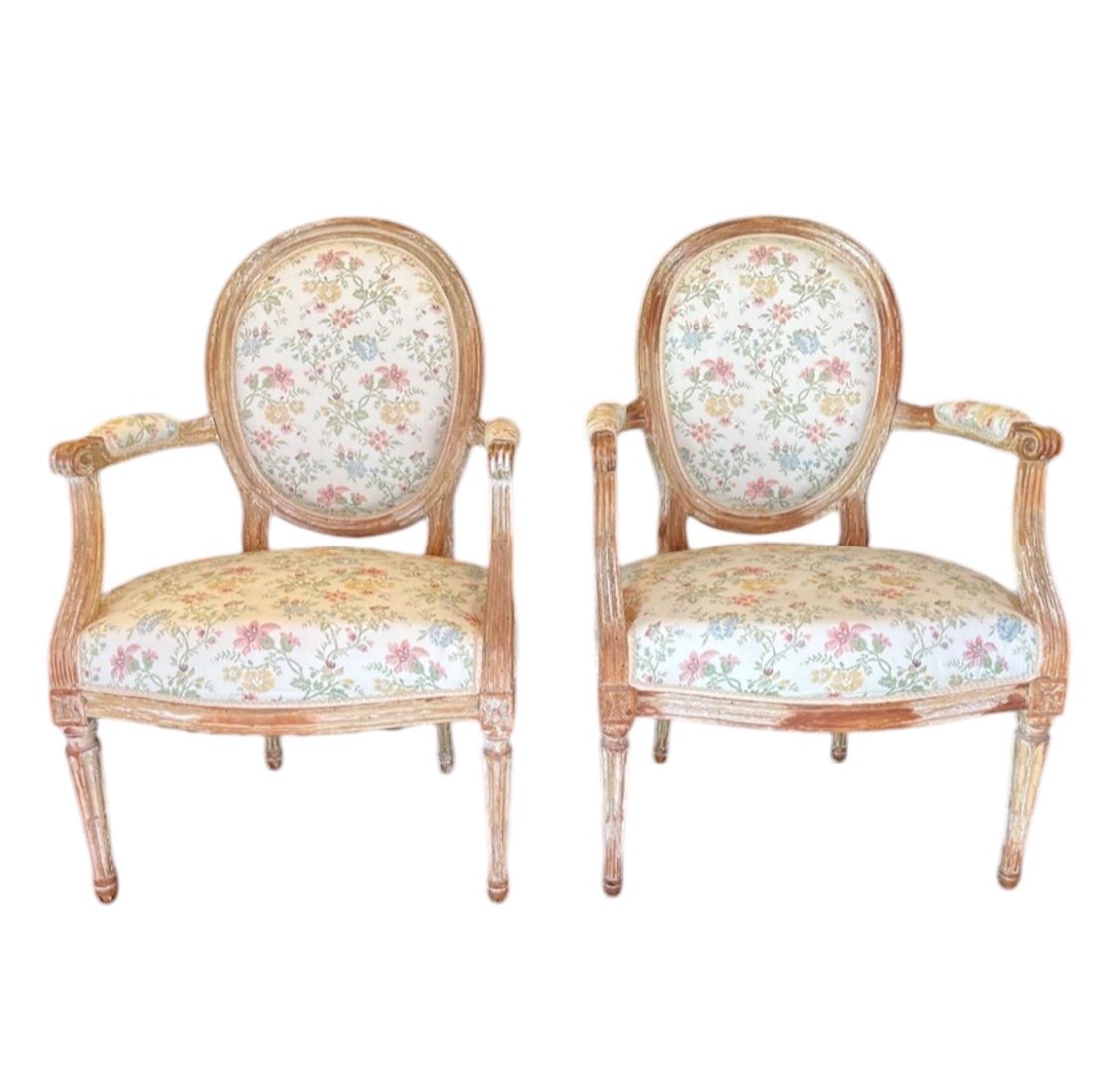 Paire De Fauteuils - Médaillons - Louis XVI - France - XVIII ème 