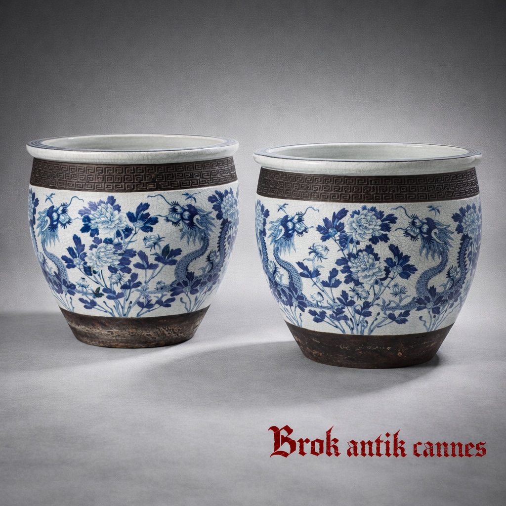 Important Pair Of Cache Pots - Glazed Stoneware - Nanking - China 