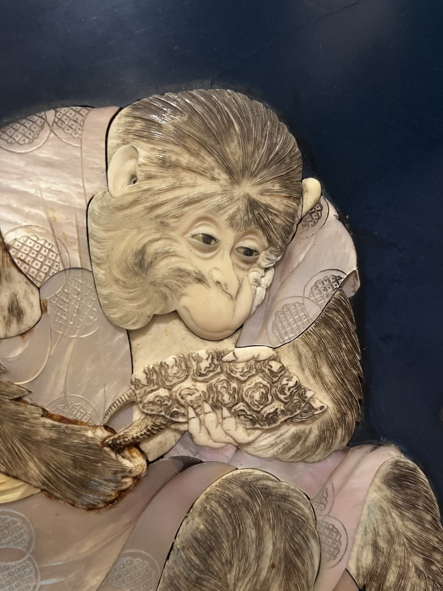 Panneau - Singes - époque Meiji - Japon - XIX ème -photo-2