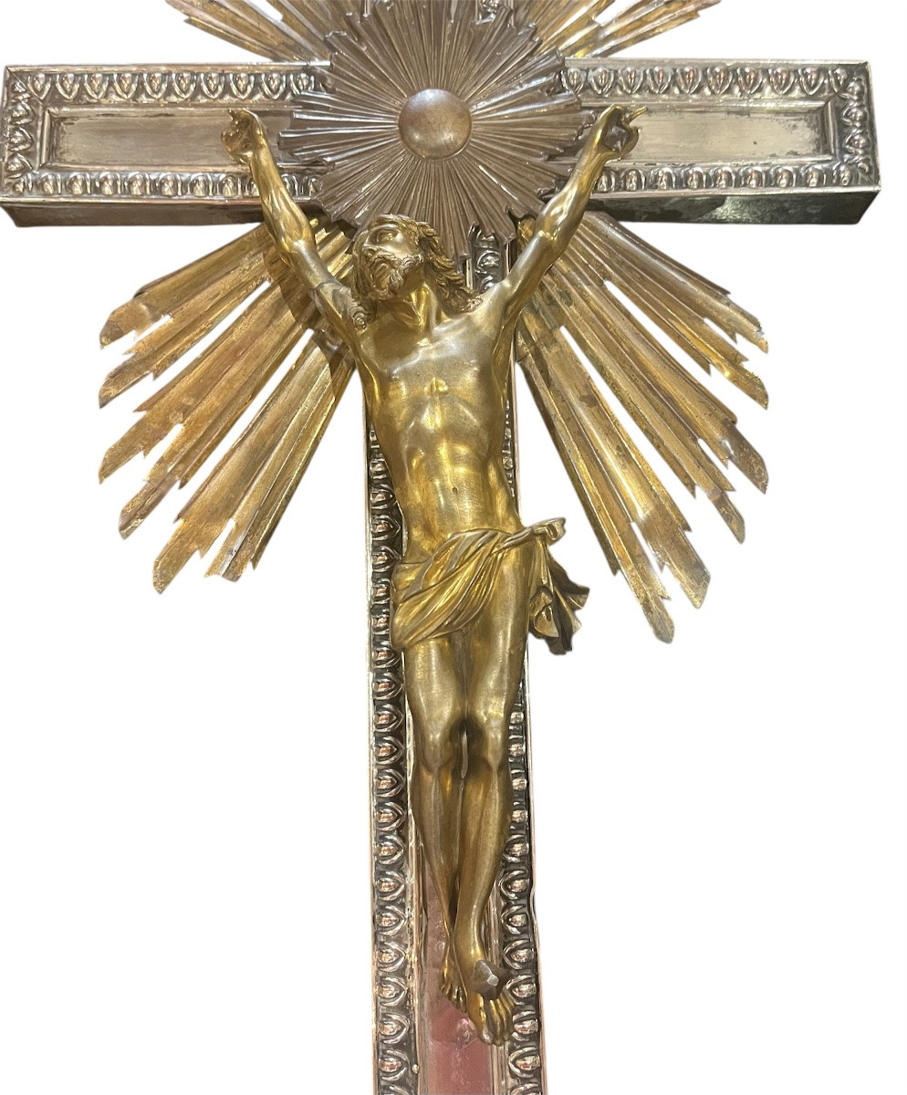 Crucifix Mural - Bronze Argenté / Doré - France - XIX ème -photo-3