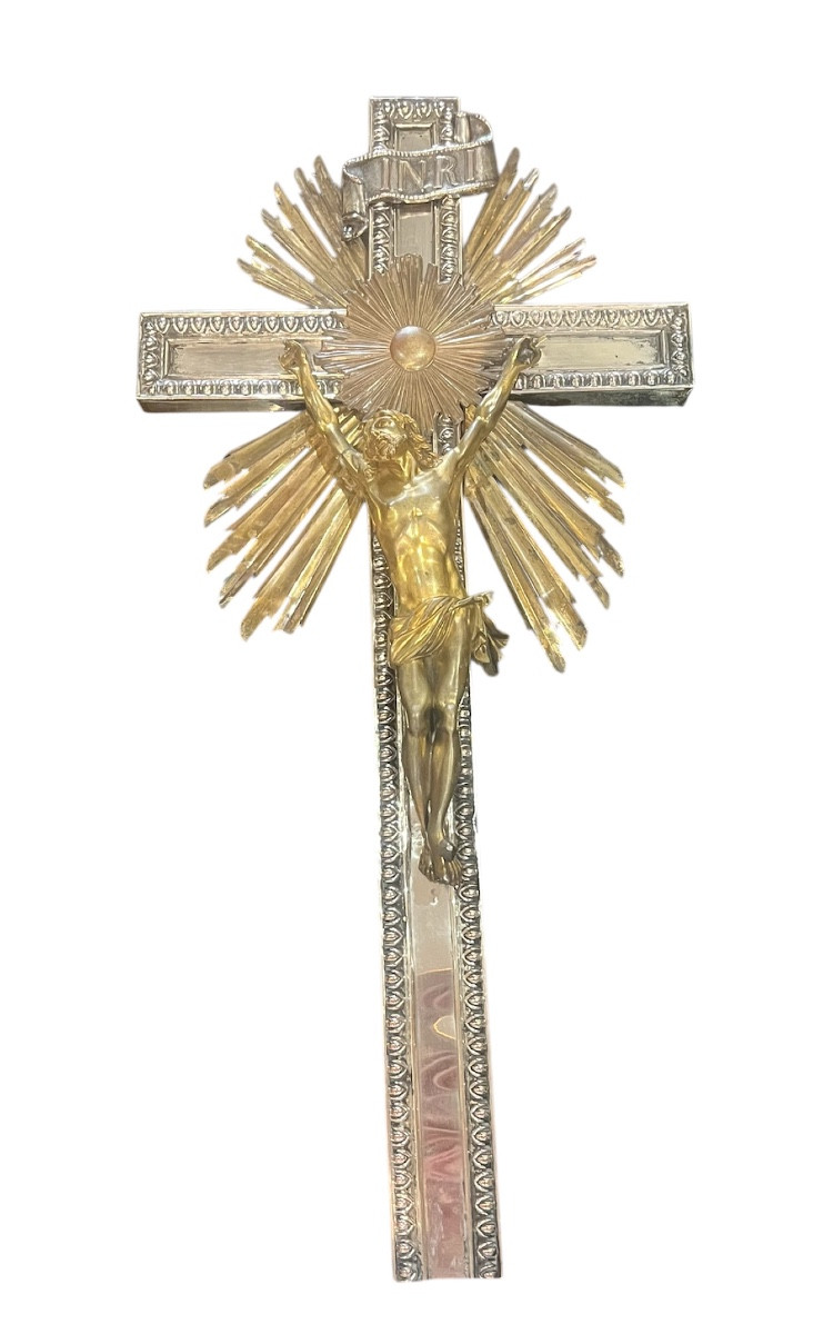 Crucifix Mural - Bronze Argenté / Doré - France - XIX ème 