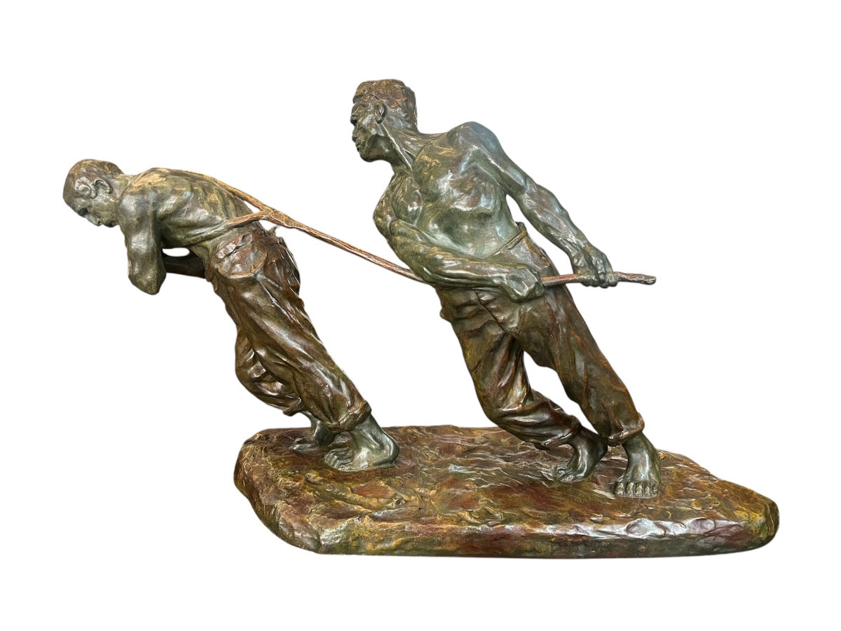 Important Sculpture - Bronze - The Haulers - V. Demanet - Belgium - 20th Century 