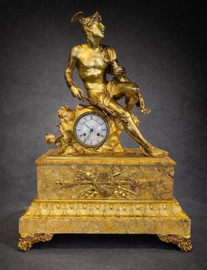 Important Clock (70cm) - Mercury - Bronze/marble - France - 19th Century