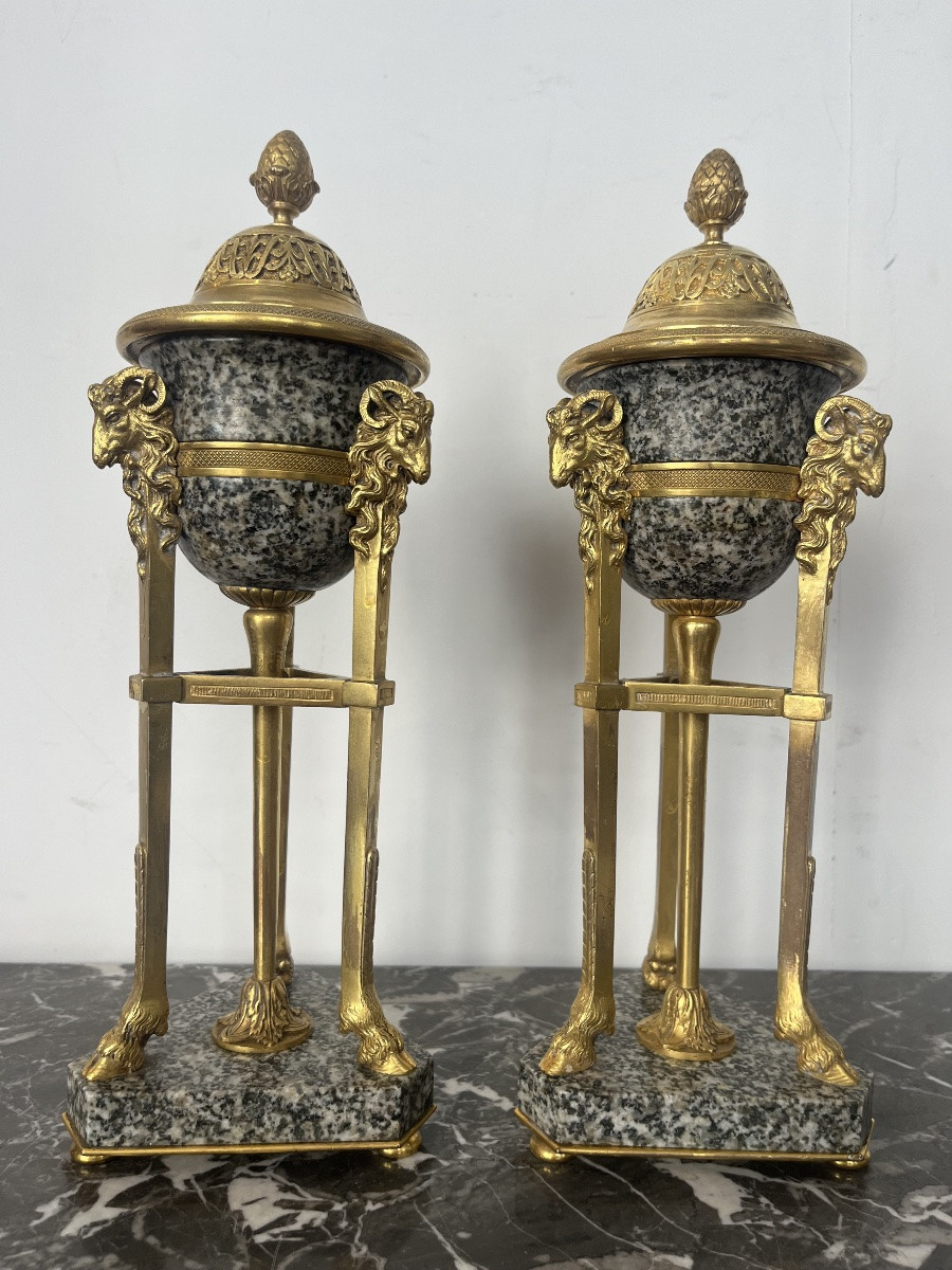 Pair Of Cassolettes - Bronze/porphyry - France - 19th Century -photo-2