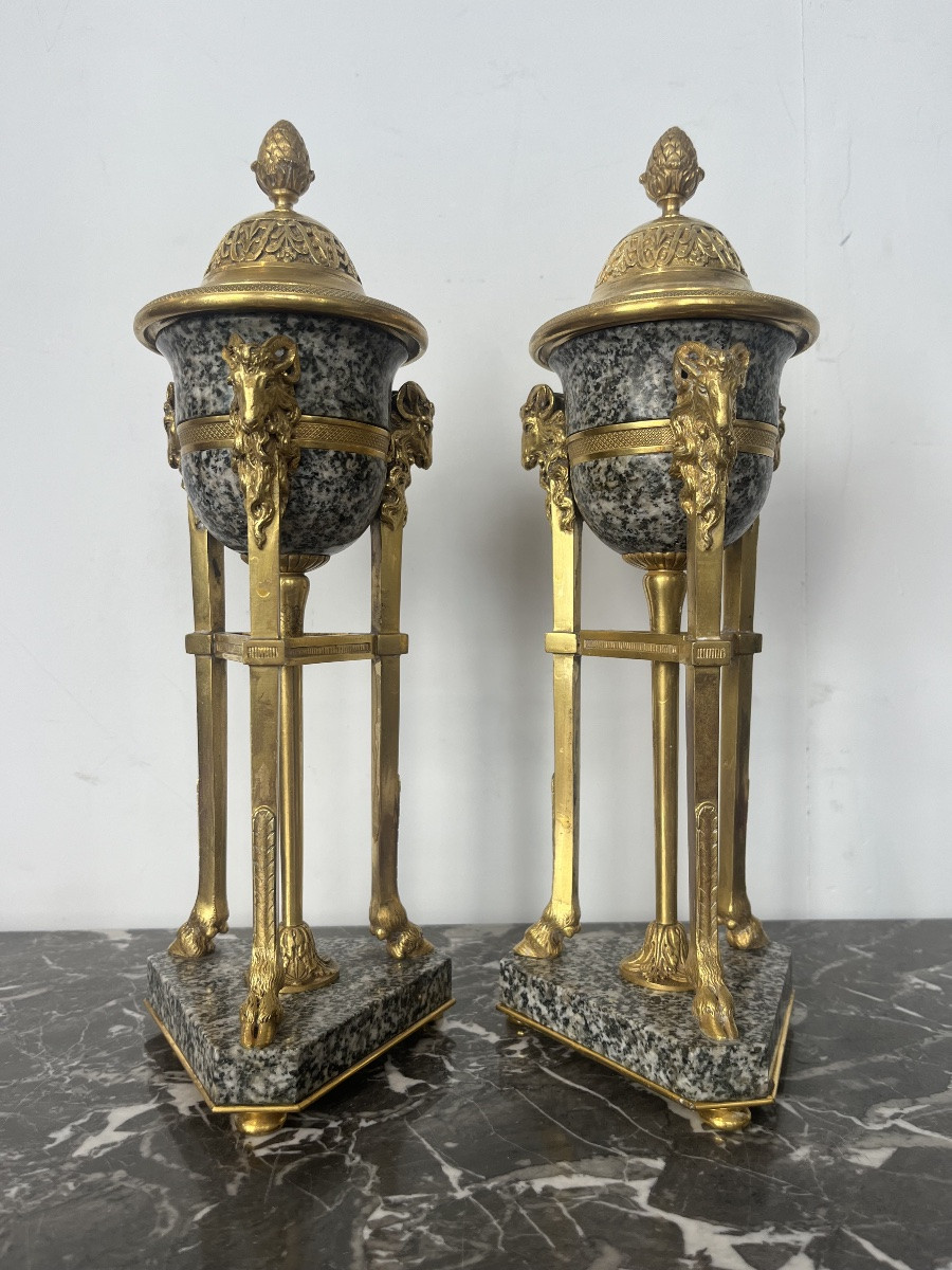 Pair Of Cassolettes - Bronze/porphyry - France - 19th Century -photo-3
