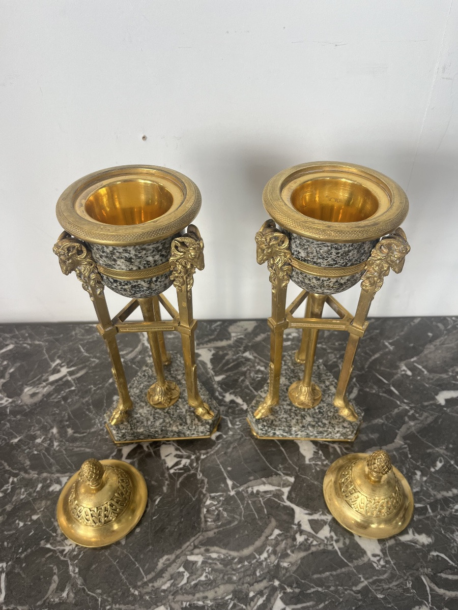 Pair Of Cassolettes - Bronze/porphyry - France - 19th Century -photo-1