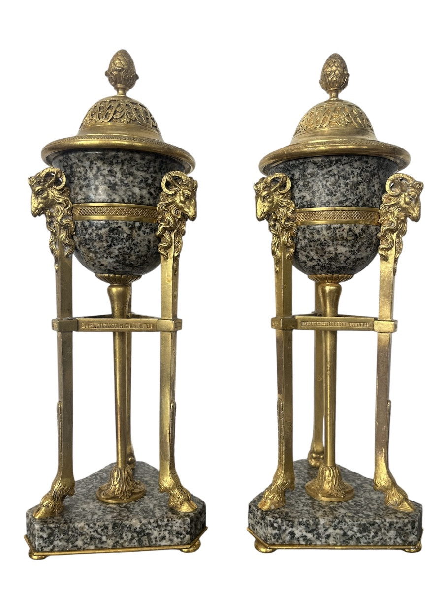 Pair Of Cassolettes - Bronze/porphyry - France - 19th Century 