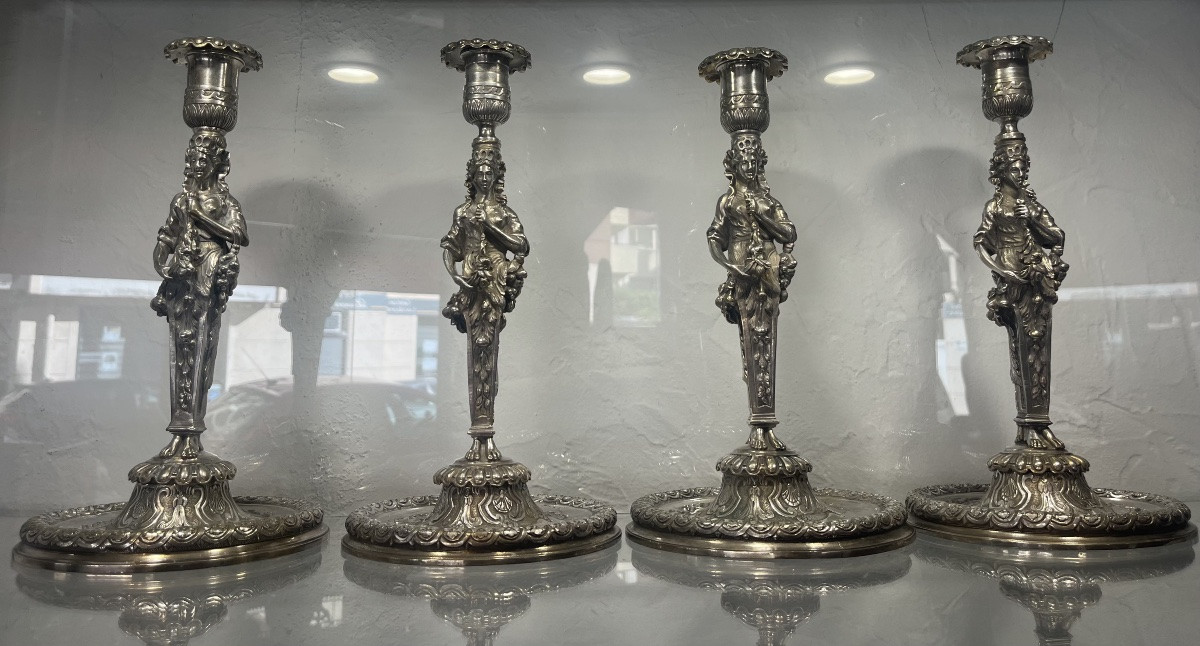 Suite 4 bougeoirs -  Bronze argenté - Pomone - France - XIX ème -photo-3