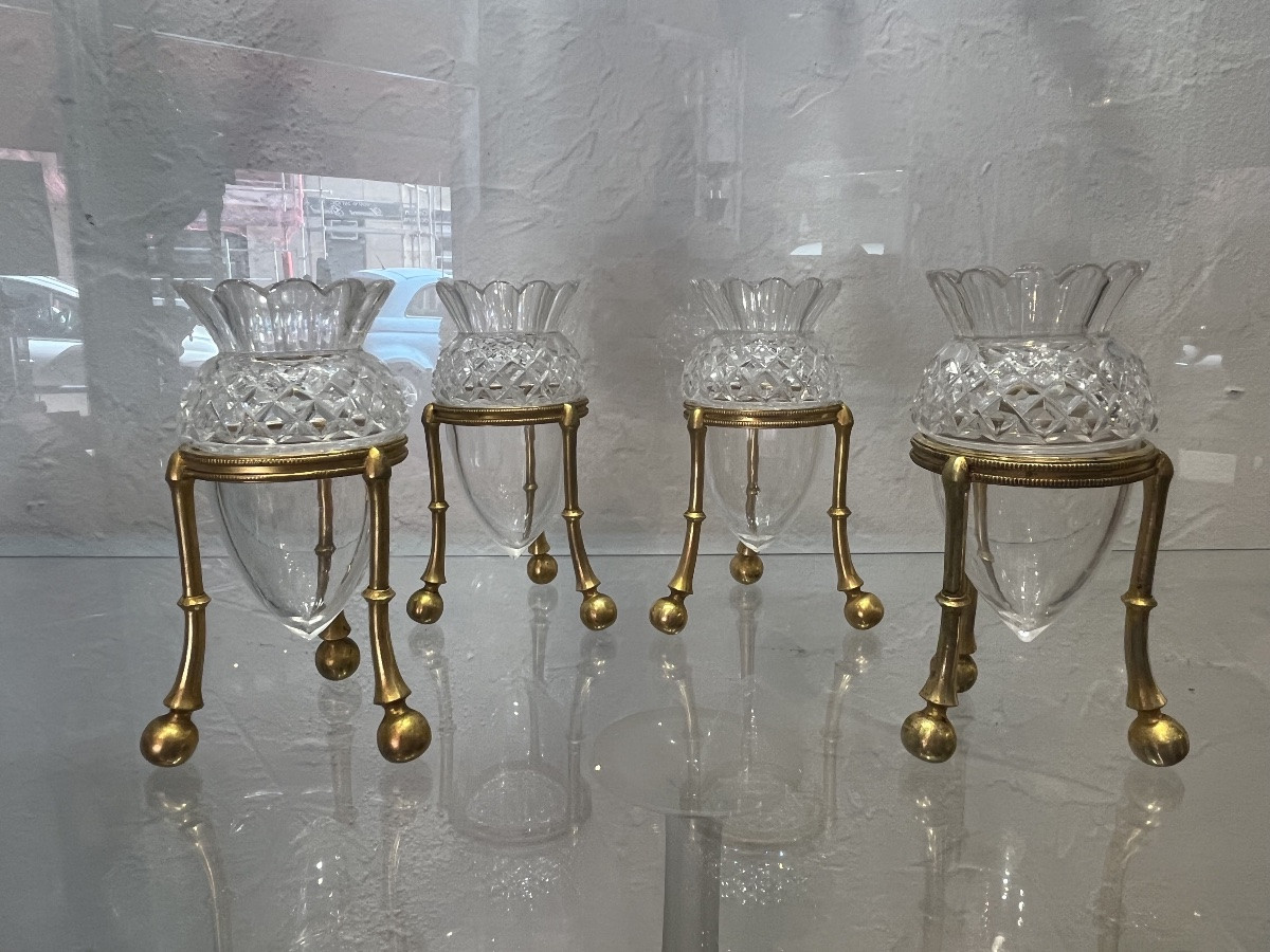 Ensemble de 4 petits vases - bronze / cristal - Angleterre - XIX eme-photo-3