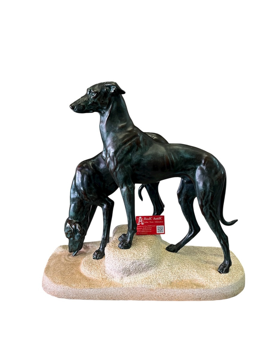 Important Sculpture - Greyhounds - Art Deco - Masson - France - 20th Century -photo-2