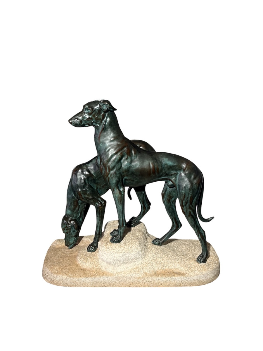 Important Sculpture - Greyhounds - Art Deco - Masson - France - 20th Century 