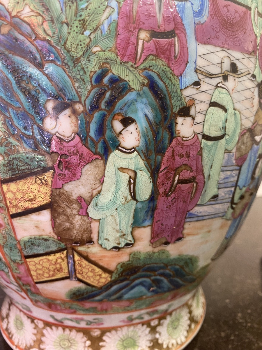Important vase (67cm) - canton - famille rose - dynastie Qing - chine - XIX ème -photo-7