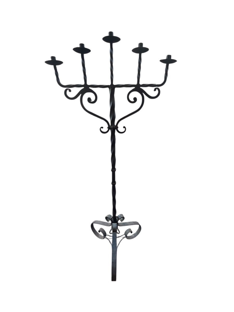 Large Candle Holder - Wrought Iron - France - Late 19th / Early 20th Century -photo-2