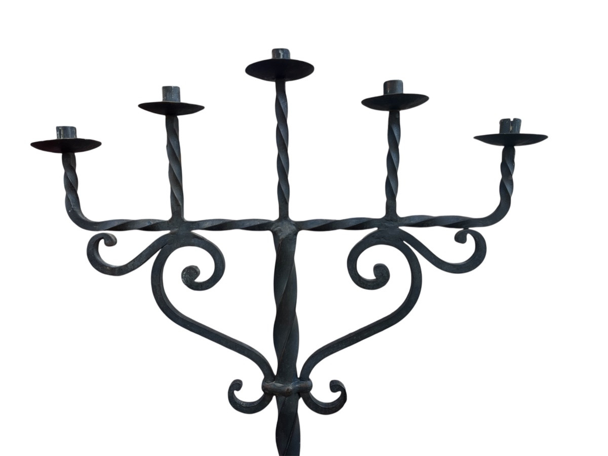 Large Candle Holder - Wrought Iron - France - Late 19th / Early 20th Century -photo-3
