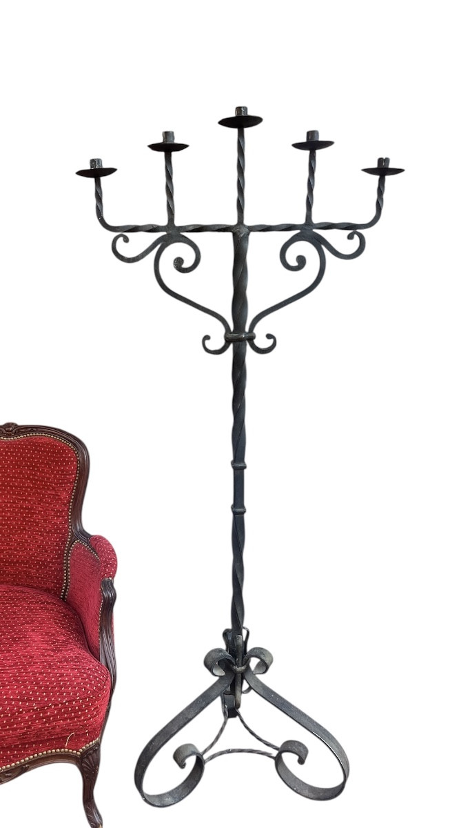 Large Candle Holder - Wrought Iron - France - Late 19th / Early 20th Century 