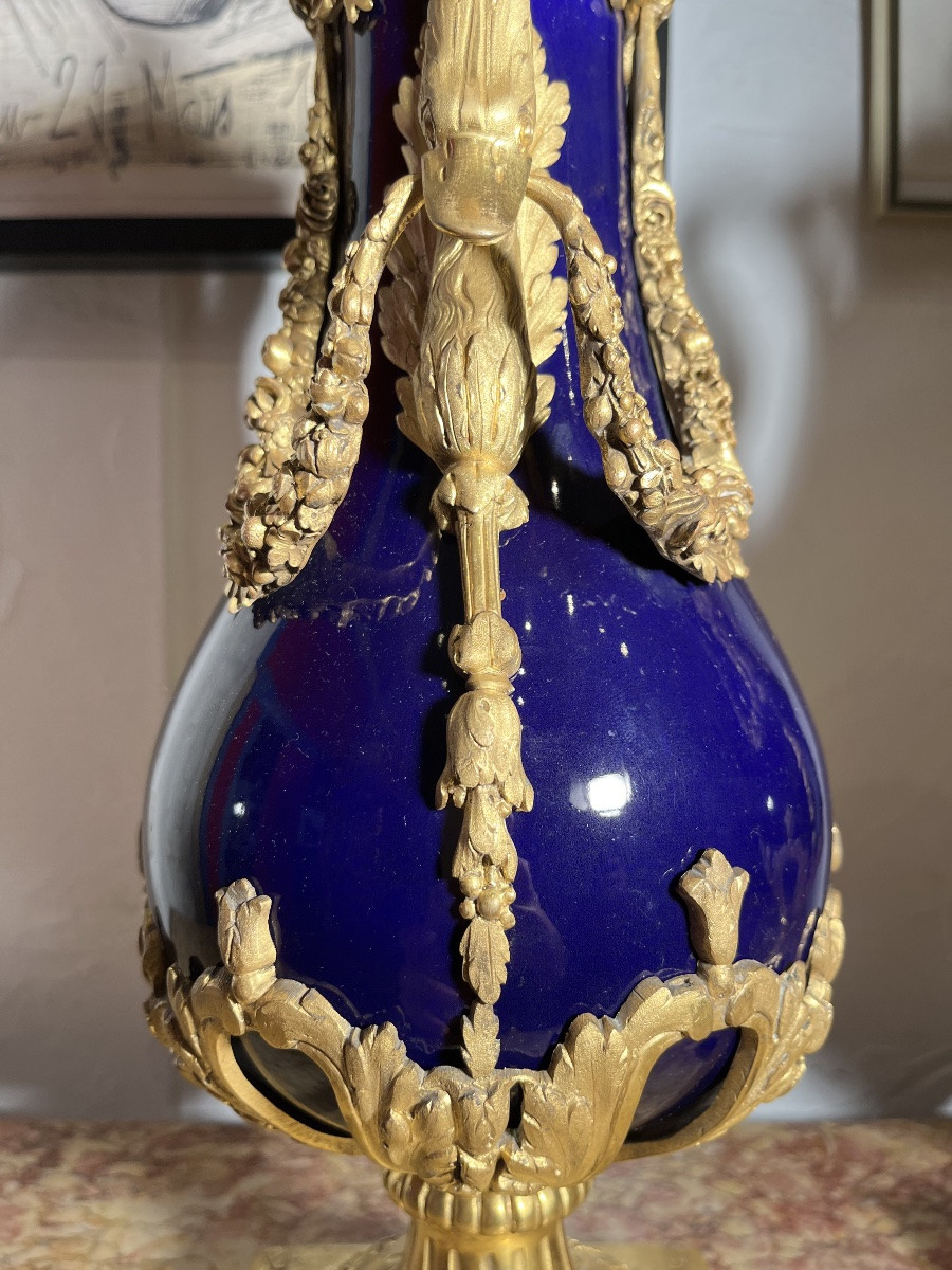 Pair Of Covered Vases - Porcelain/bronze - Sèvres (signed) - France - 19th Century -photo-4