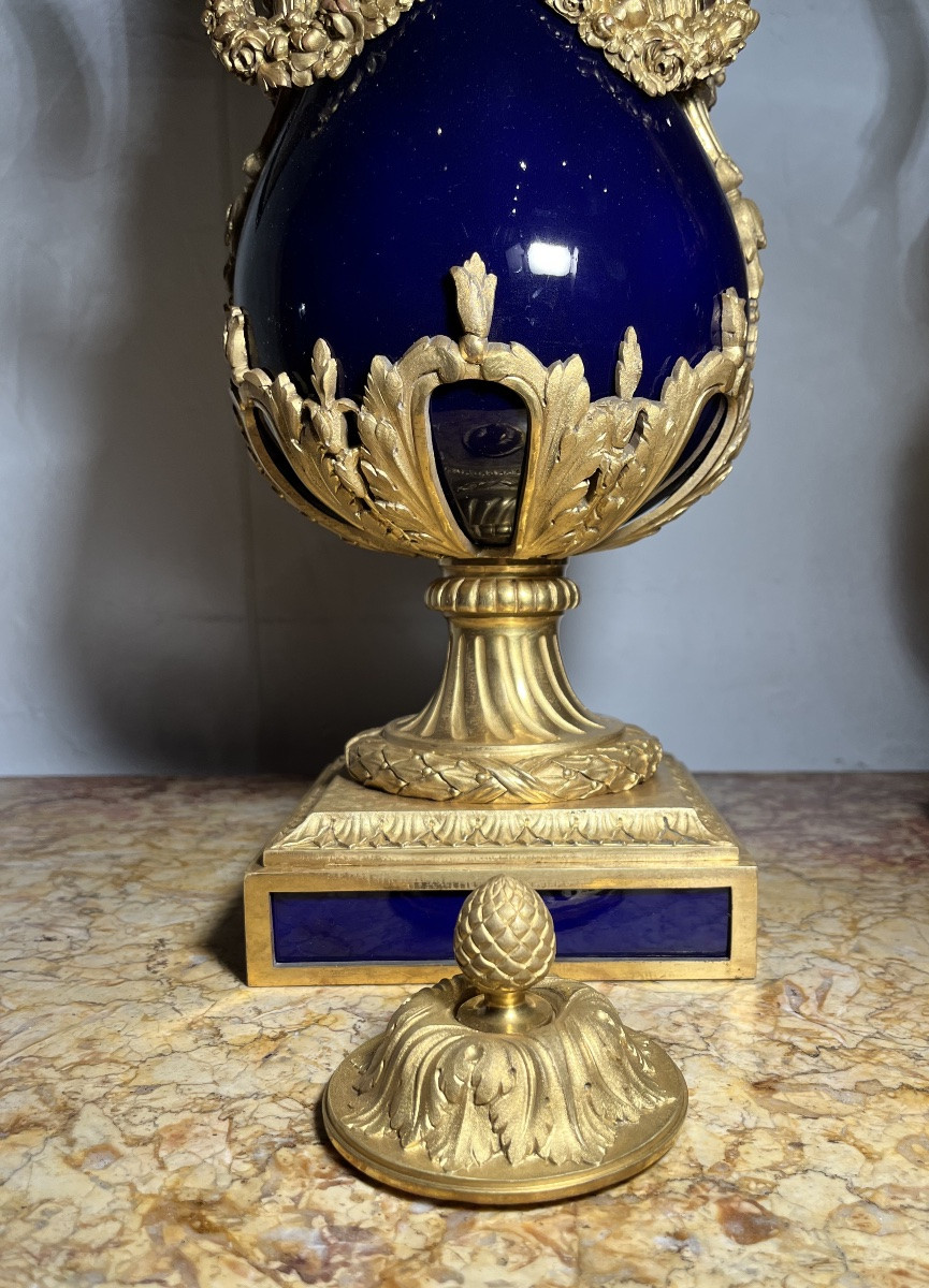 Pair Of Covered Vases - Porcelain/bronze - Sèvres (signed) - France - 19th Century -photo-6