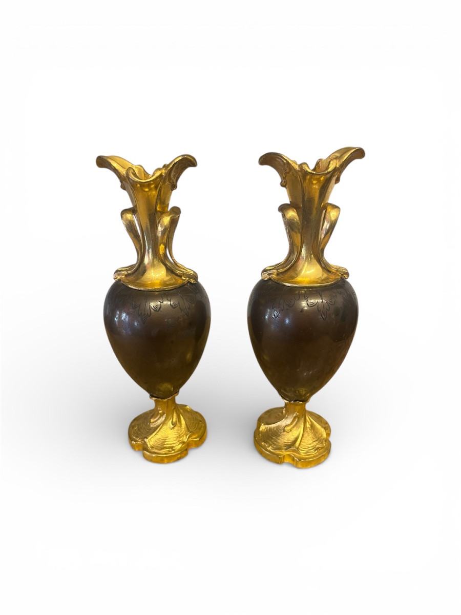 Paire de vases - Bronze - Art nouveau - France - XX ème -photo-2
