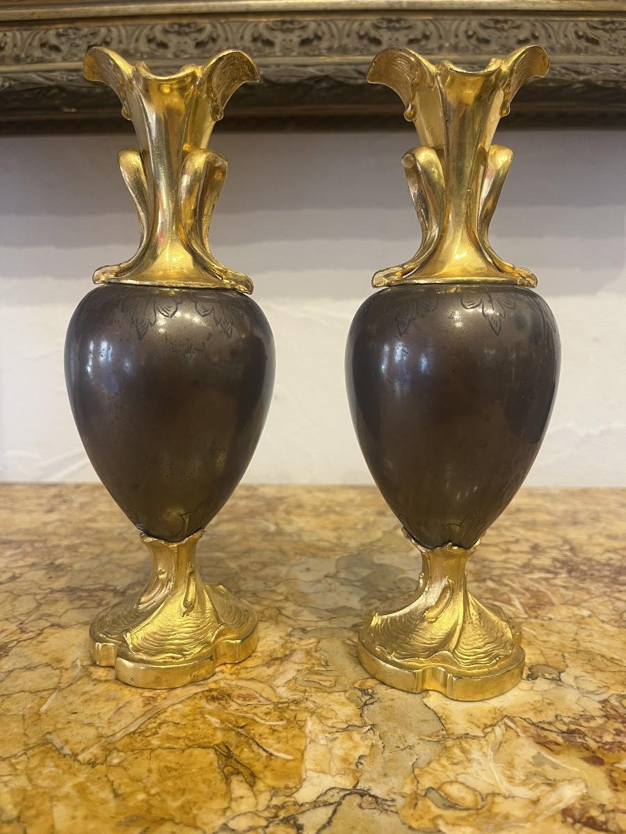 Paire de vases - Bronze - Art nouveau - France - XX ème -photo-3