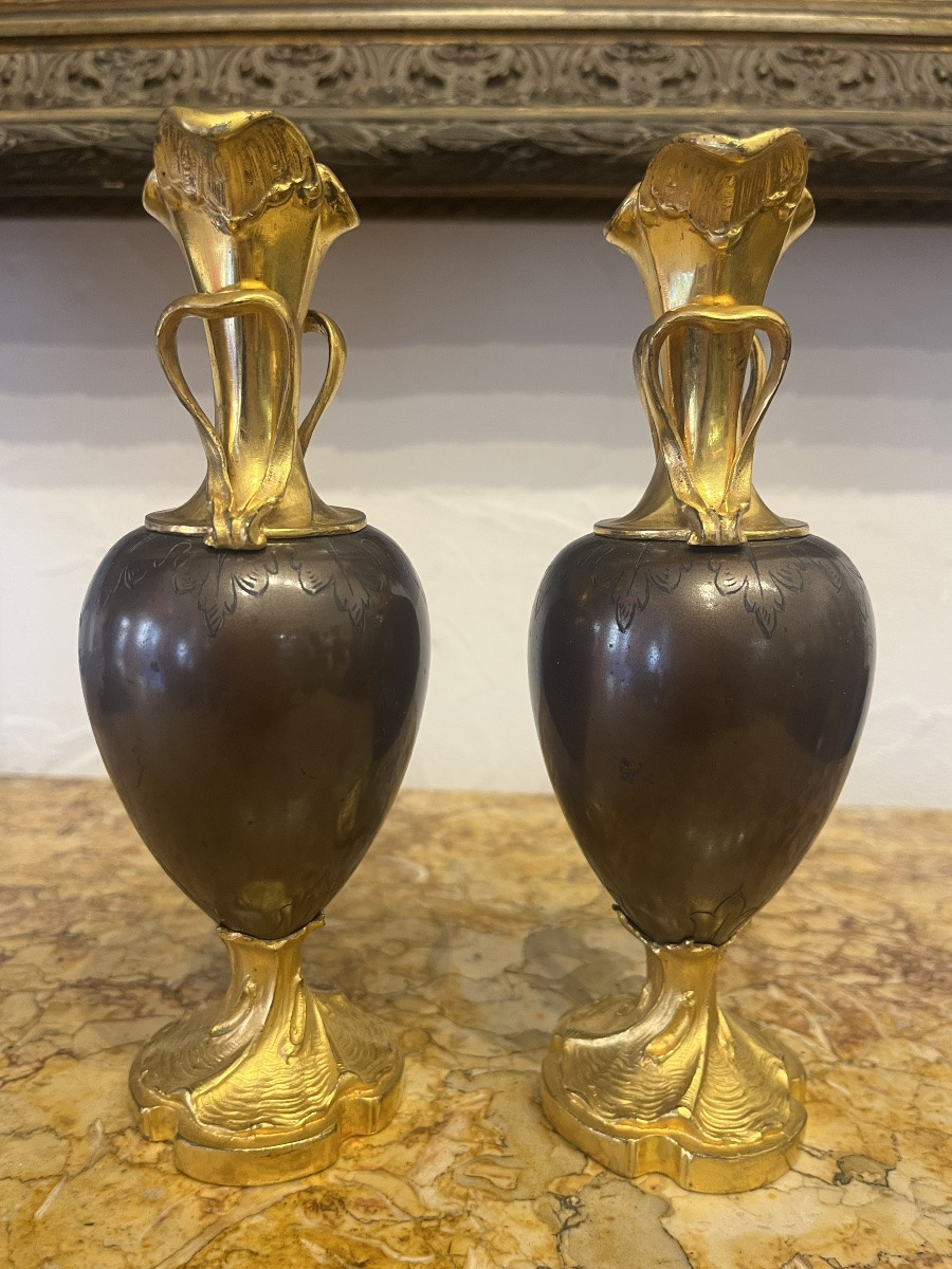 Paire de vases - Bronze - Art nouveau - France - XX ème -photo-4