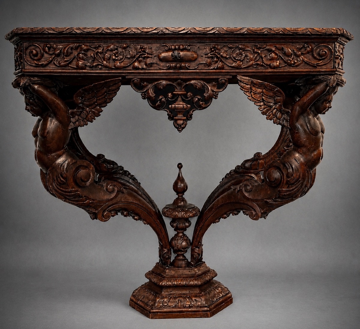 Console - « aux anges portant » - chêne - Europe - XIX ème 