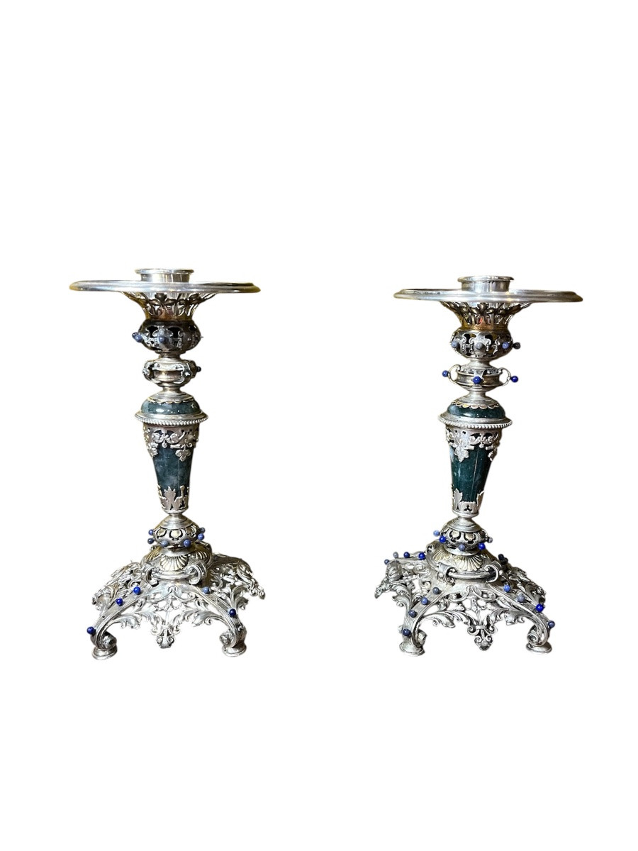 Pair Of Candlesticks - Silver/agate - Europe - Late 18th Century -photo-2