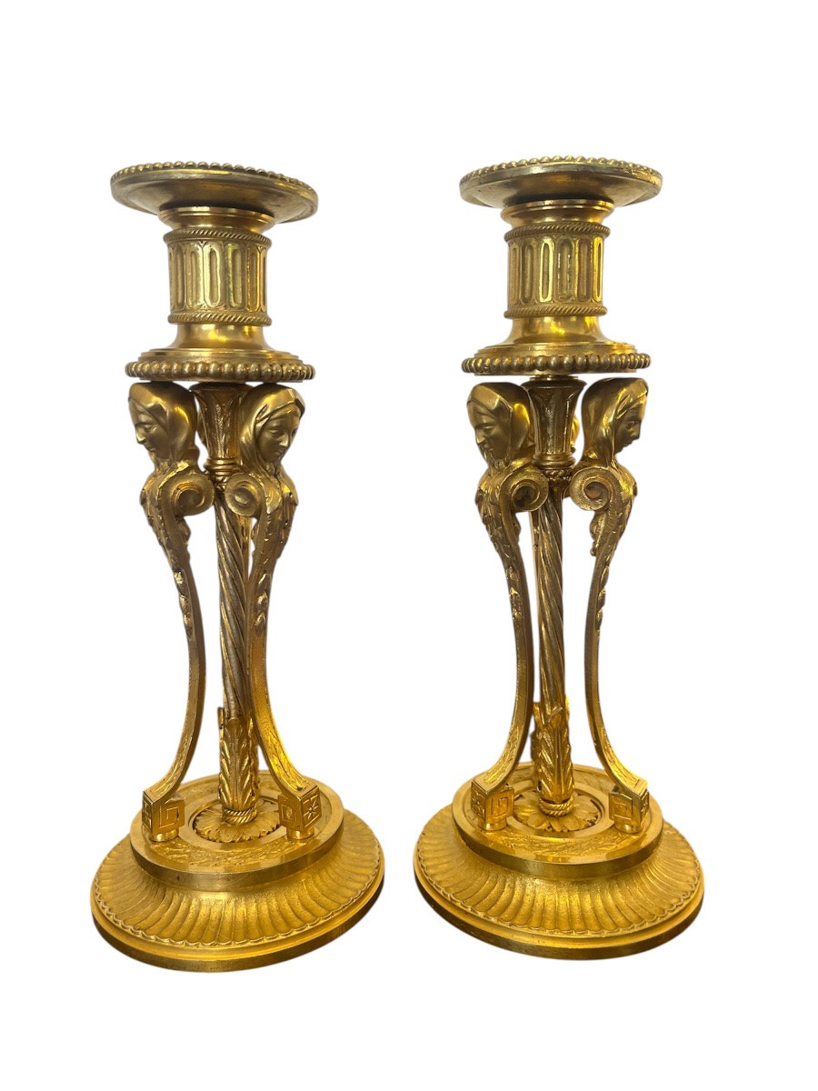 Paire de bougeoirs - bronze doré - France - XVIII ème -photo-2