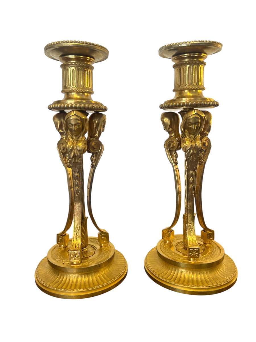 Paire de bougeoirs - bronze doré - France - XVIII ème -photo-3
