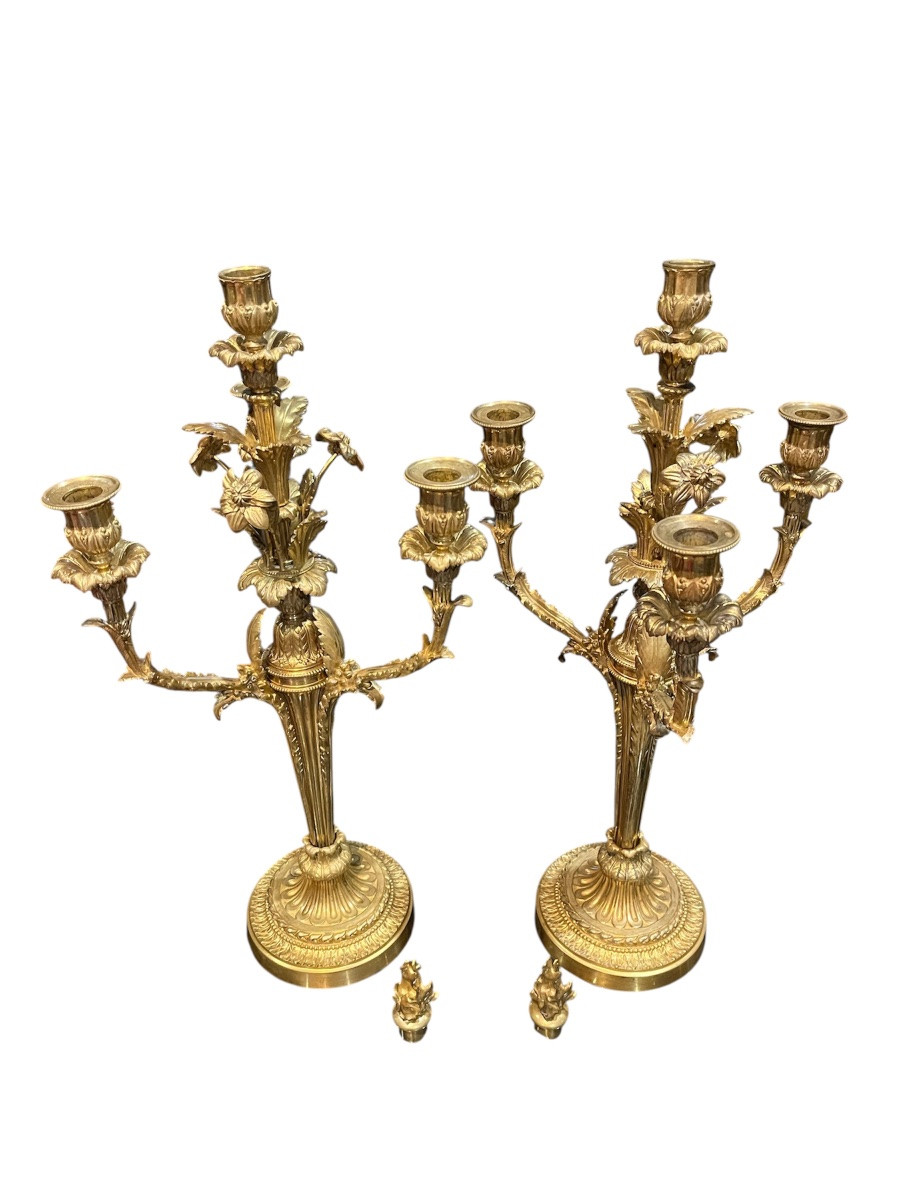 Paire de candélabres - Bronze - Houbedine bronzier - France - XIX ème -photo-4