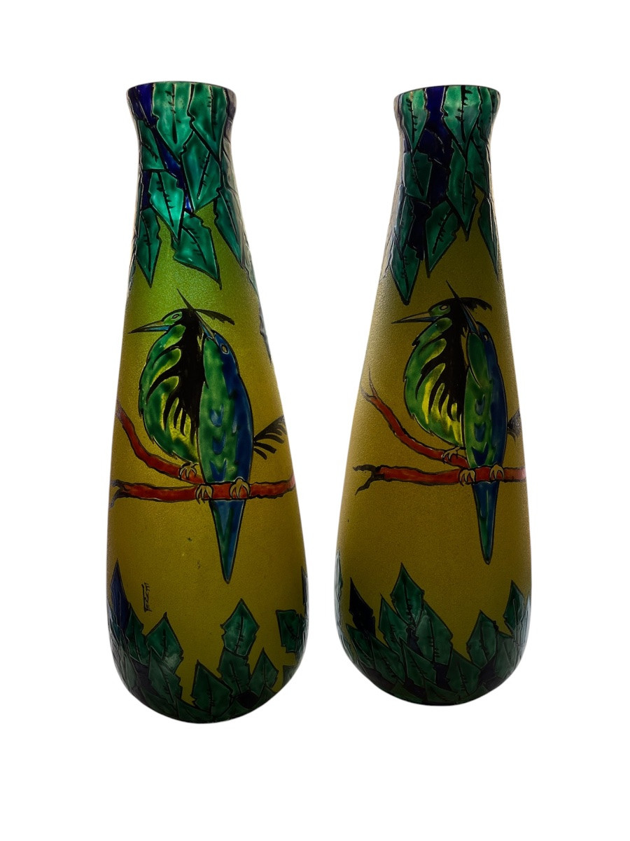 Grande paire de vases - Leune - art déco -  France - XX ème -photo-2