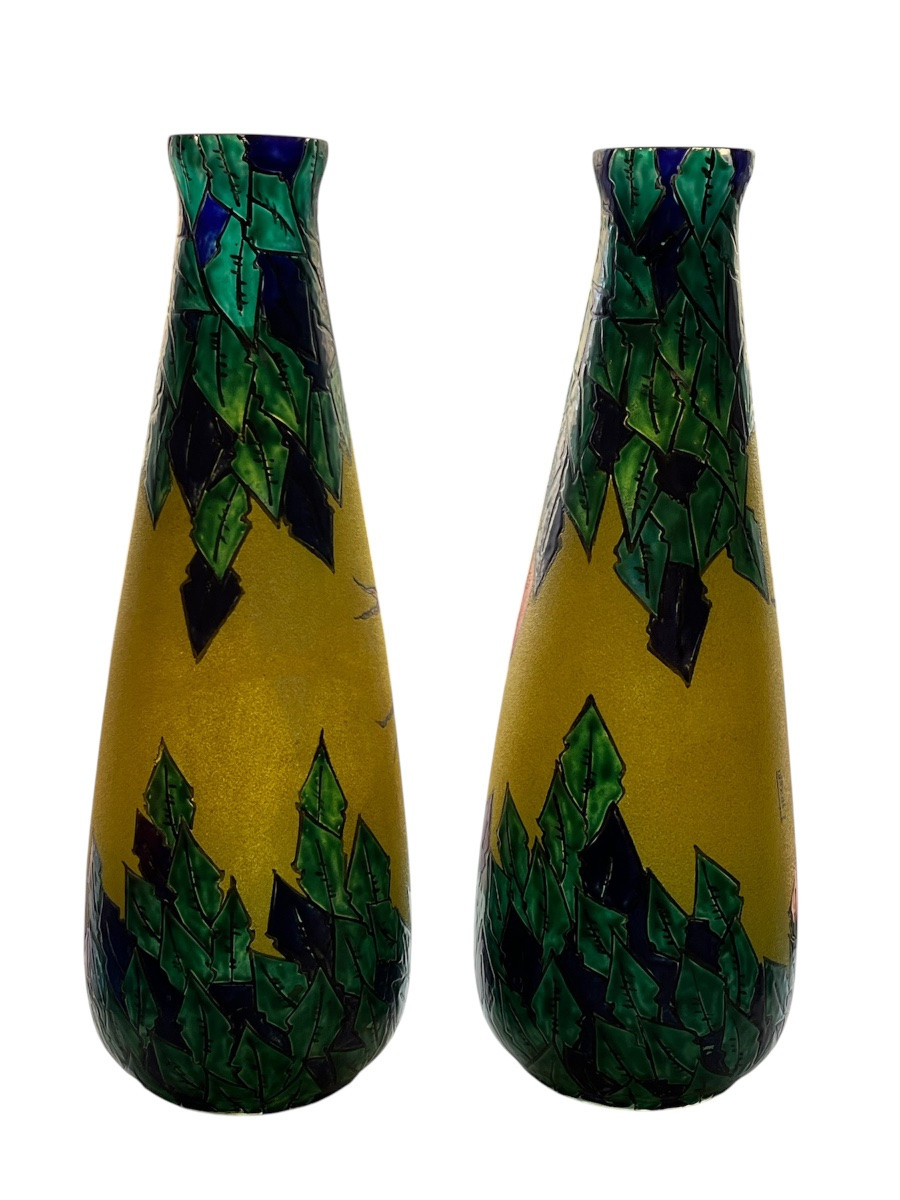 Grande paire de vases - Leune - art déco -  France - XX ème -photo-3