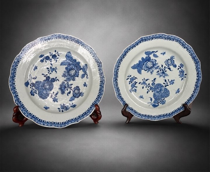 Set Of Plates - White/blue - Cdi - China - 19th C