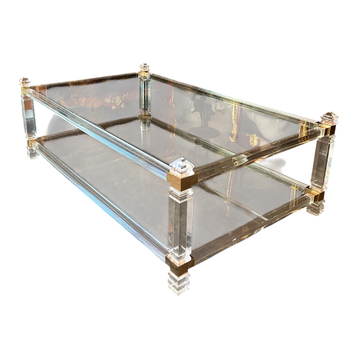Grande Table Basse - En Plexiglas, Laiton Et Verre -  1970-photo-2