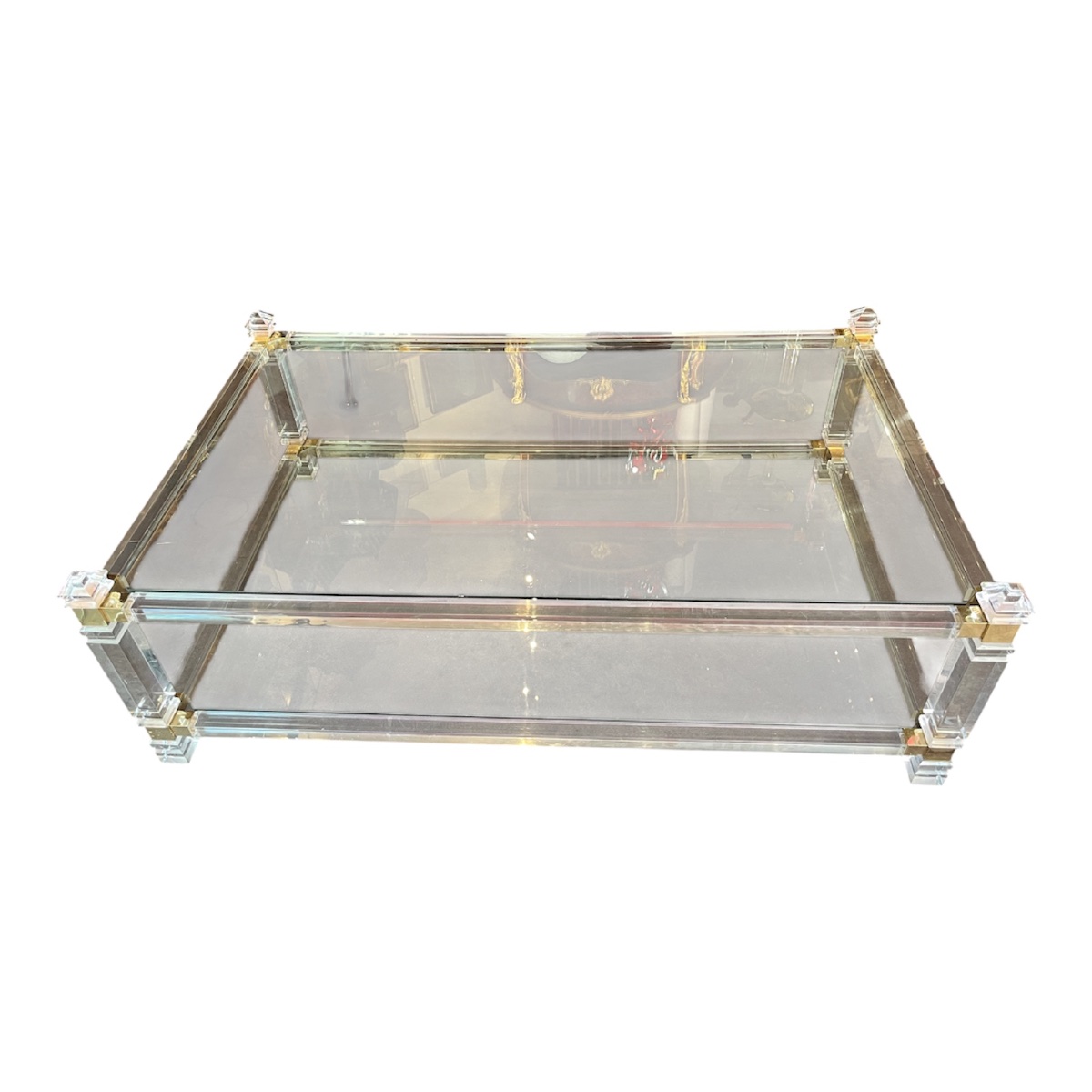 Grande Table Basse - En Plexiglas, Laiton Et Verre -  1970-photo-3