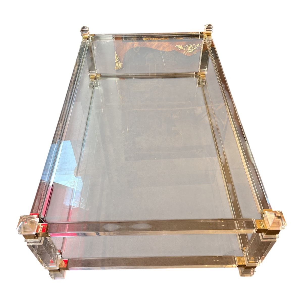 Grande Table Basse - En Plexiglas, Laiton Et Verre -  1970-photo-4