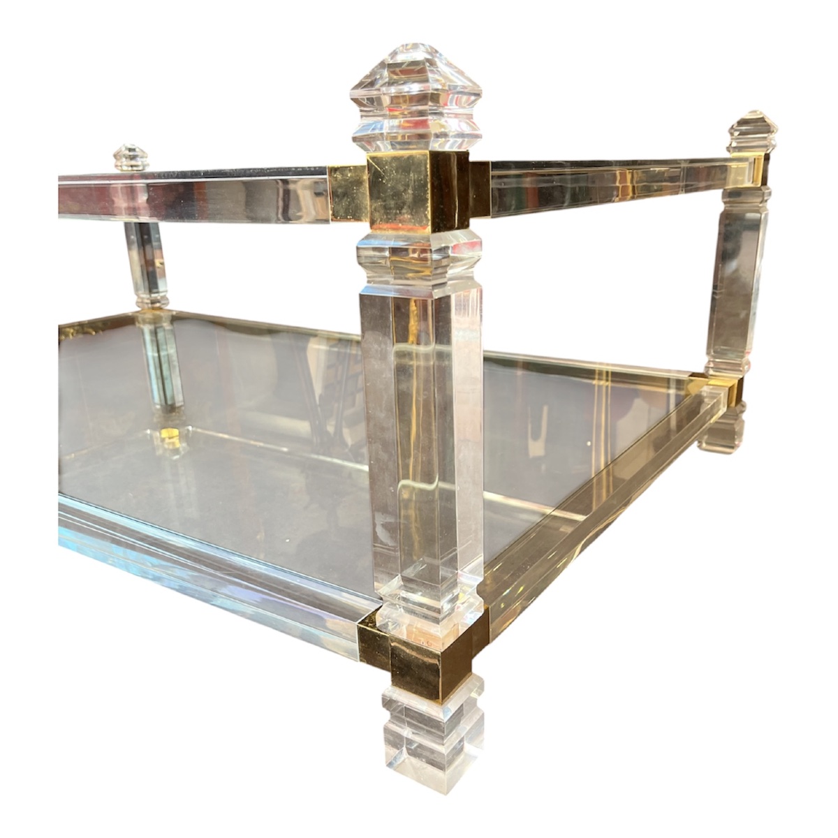Grande Table Basse - En Plexiglas, Laiton Et Verre -  1970-photo-1