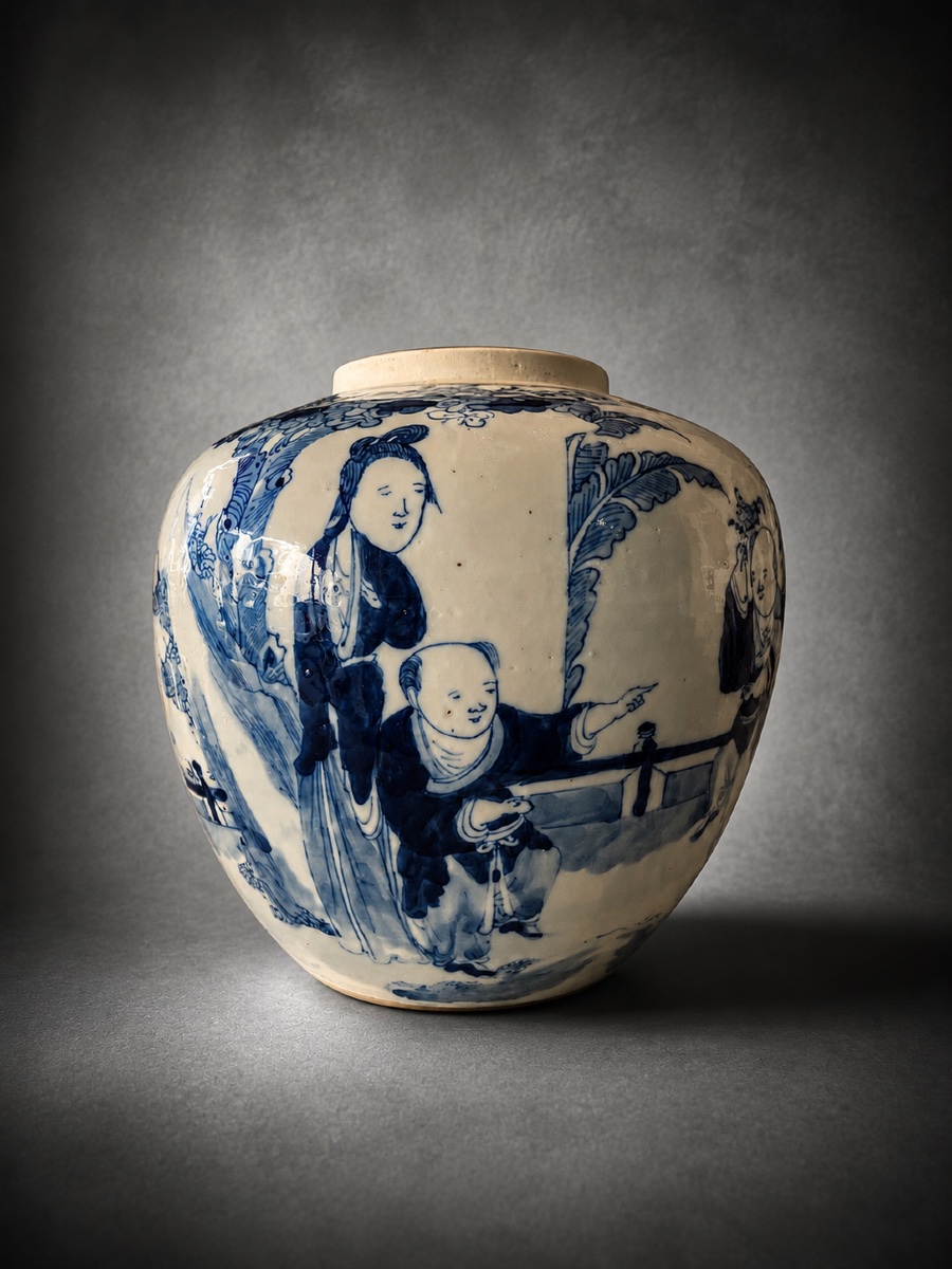 Potiche - porcelaine - blanc/ bleu - chine - XVIII ème 