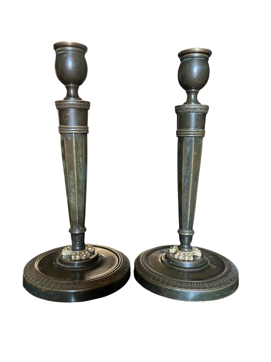 Pair Of Candlesticks - Bronze - Empire Style - Galles / Ravrio - France - 19th Century-photo-2