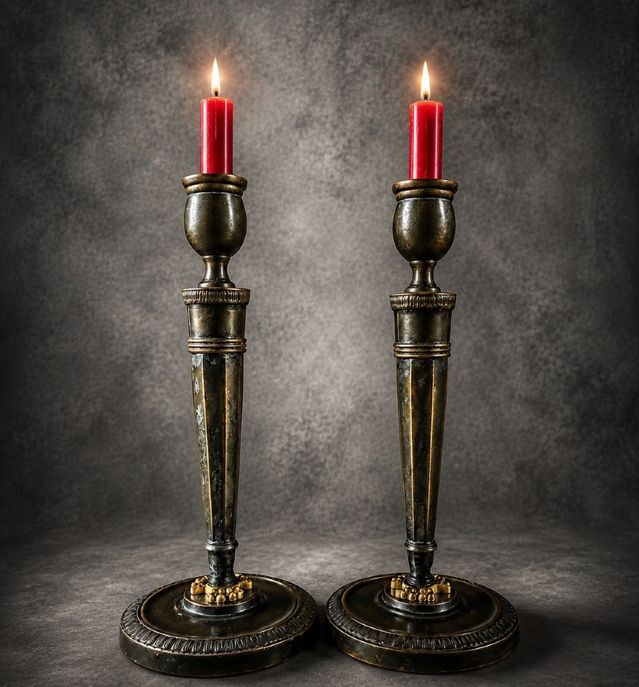 Pair Of Candlesticks - Bronze - Empire Style - Galles / Ravrio - France - 19th Century