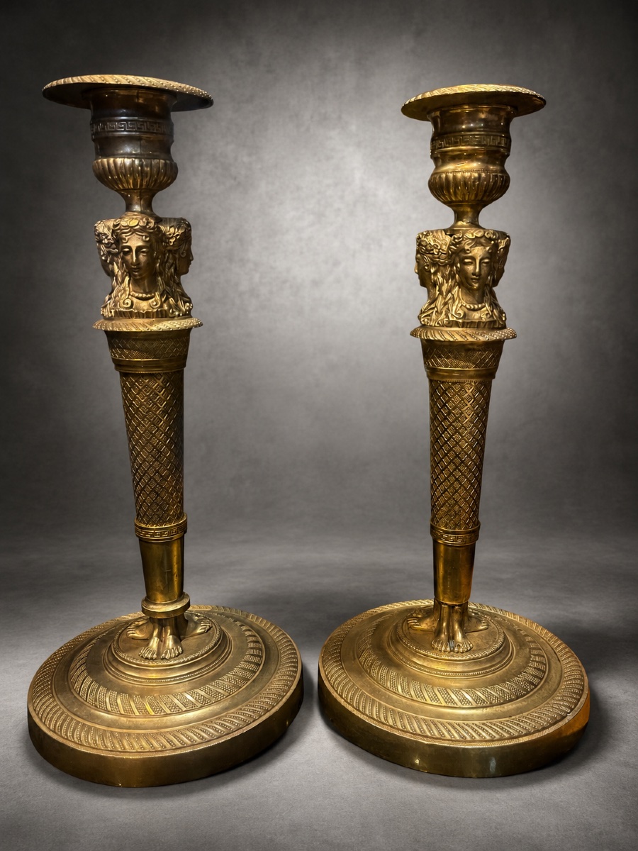 PAIRE DE BOUGEOIRS - BRONZE DORÉ - EMPIRE - CLAUDE GALLE  - FRANCE - XIX ÈME