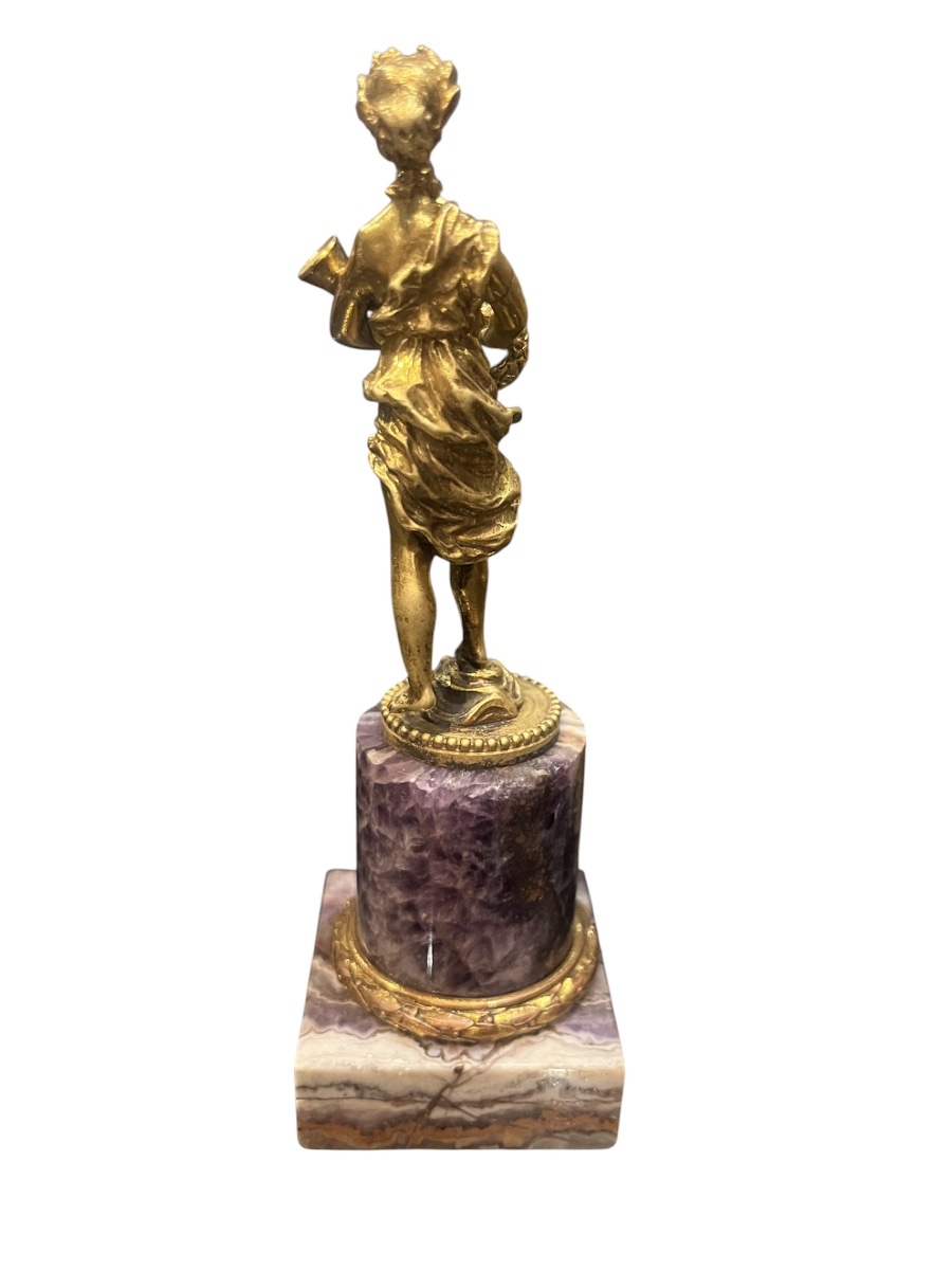 Allegorical Statuette—gilded Bronze—millet—blue John Base—france—19th Century -photo-3