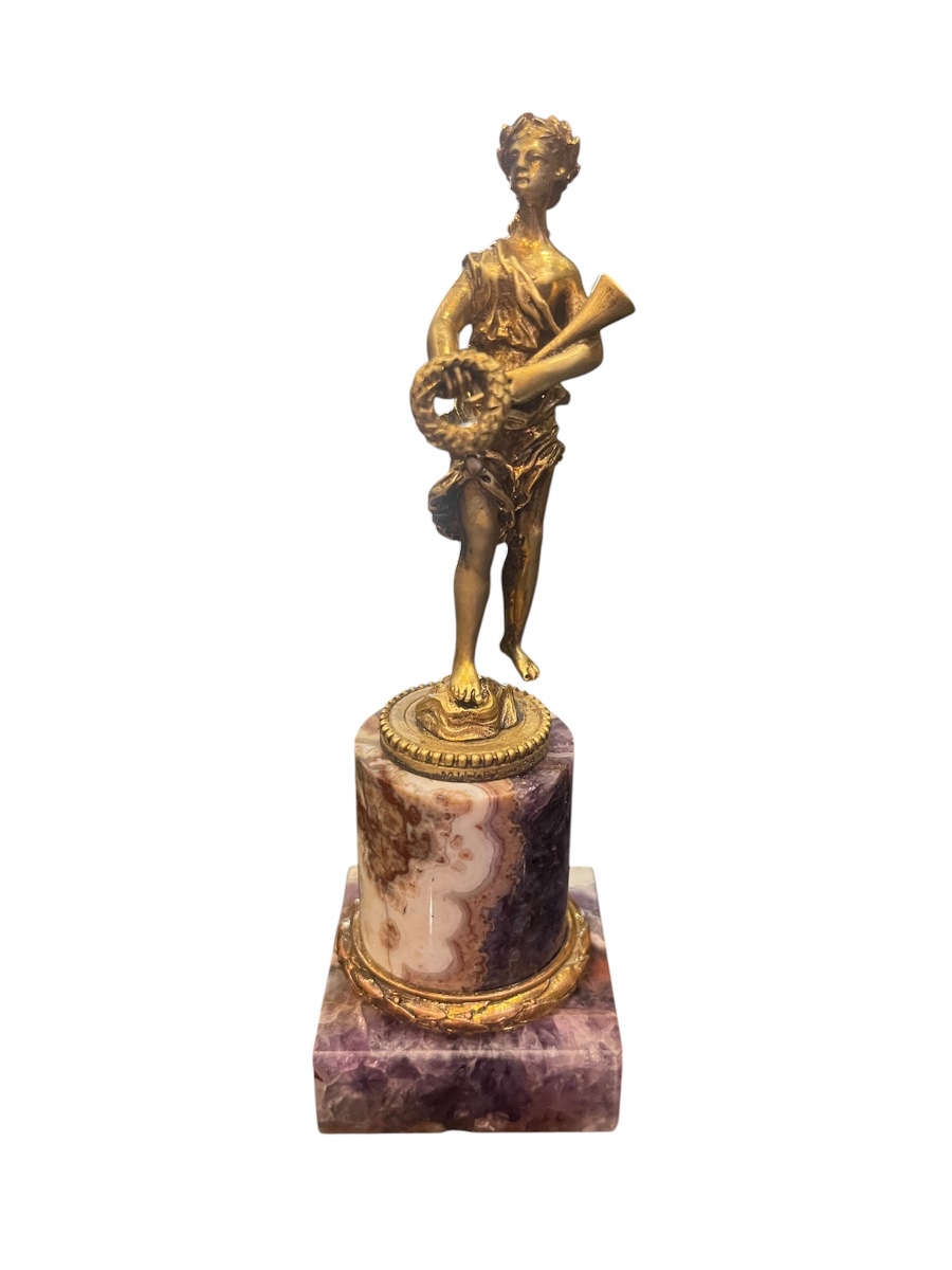 Allegorical Statuette—gilded Bronze—millet—blue John Base—france—19th Century -photo-1