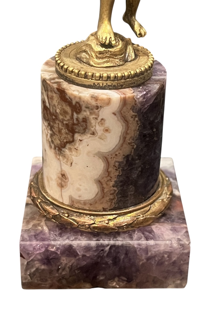 Allegorical Statuette—gilded Bronze—millet—blue John Base—france—19th Century -photo-3