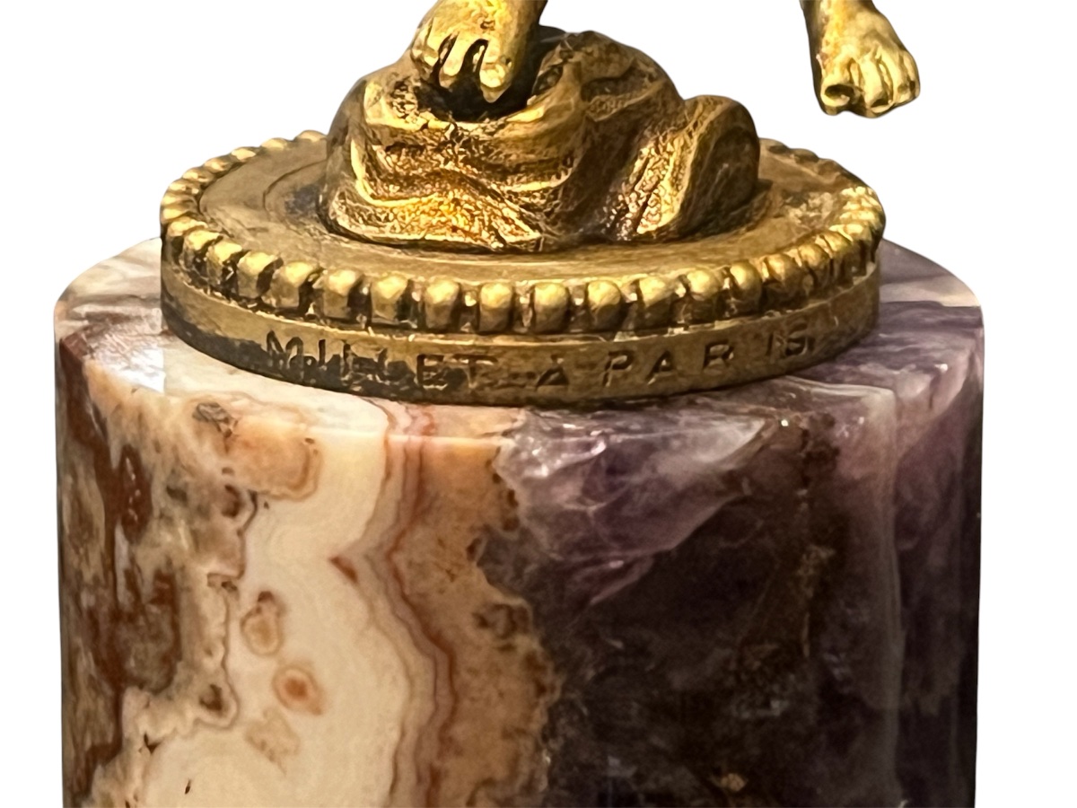 Allegorical Statuette—gilded Bronze—millet—blue John Base—france—19th Century -photo-4