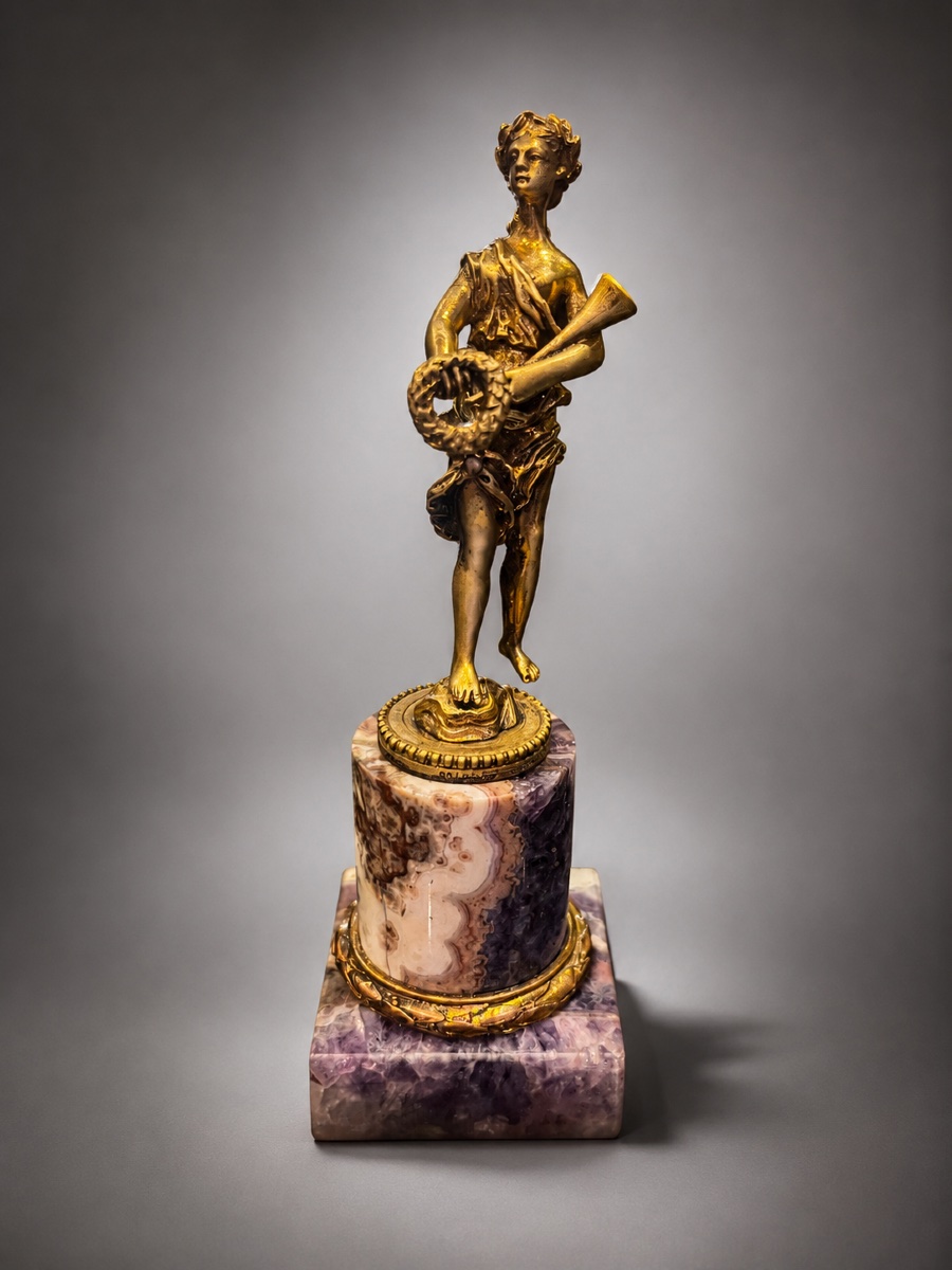Allegorical Statuette—gilded Bronze—millet—blue John Base—france—19th Century 