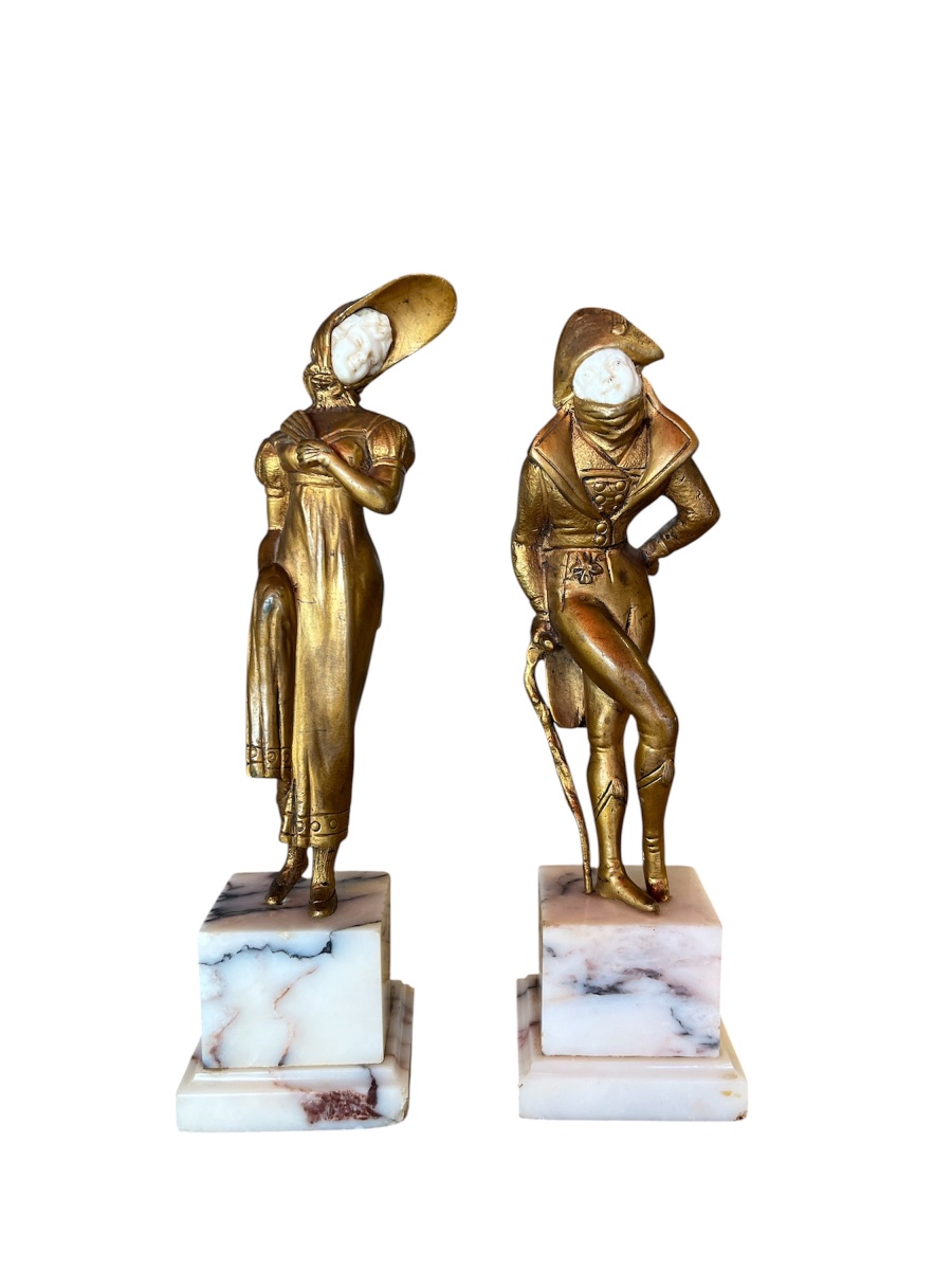 Paire de sculptures chryséléphantines -vers 1930-  Degrange - France - XX eme -photo-2