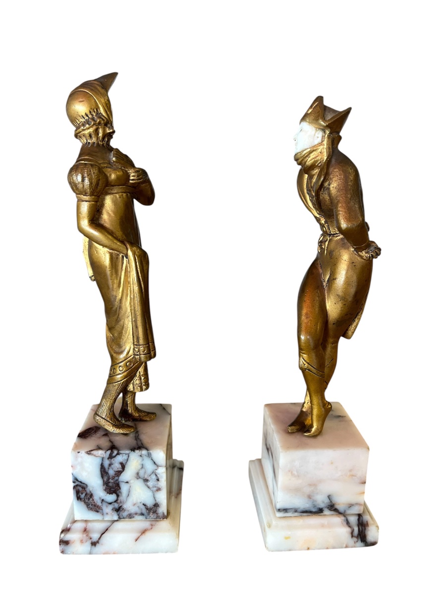 Paire de sculptures chryséléphantines -vers 1930-  Degrange - France - XX eme -photo-1