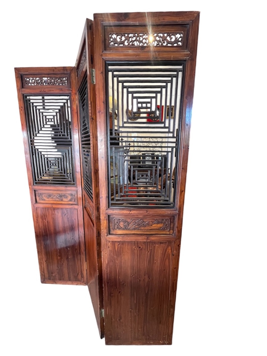 Large Chinese Screen In Carved Wood And Claustra - China, Late 19th - Early 20th Century-photo-3