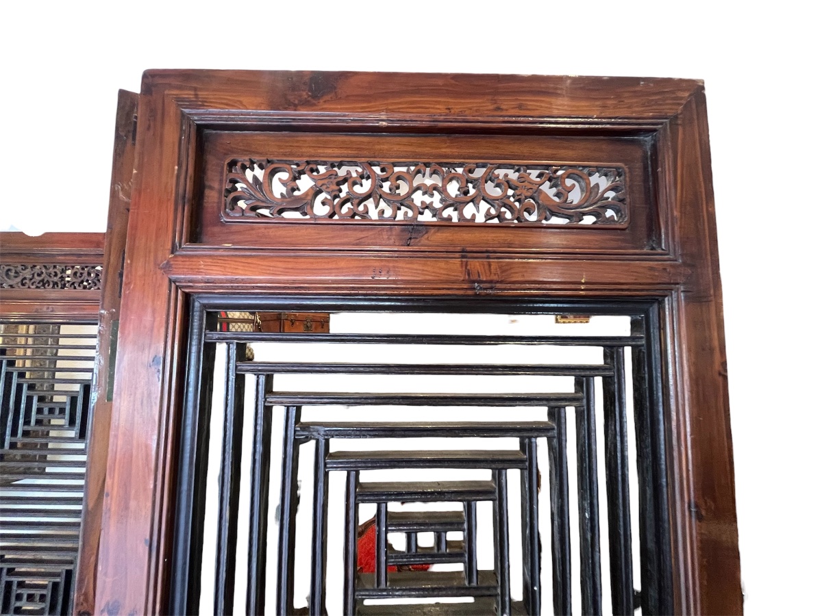 Large Chinese Screen In Carved Wood And Claustra - China, Late 19th - Early 20th Century-photo-4