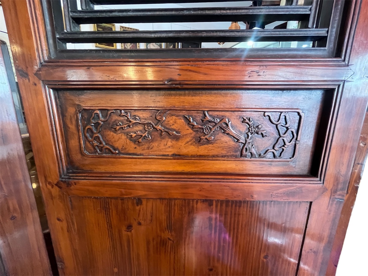 Large Chinese Screen In Carved Wood And Claustra - China, Late 19th - Early 20th Century-photo-5